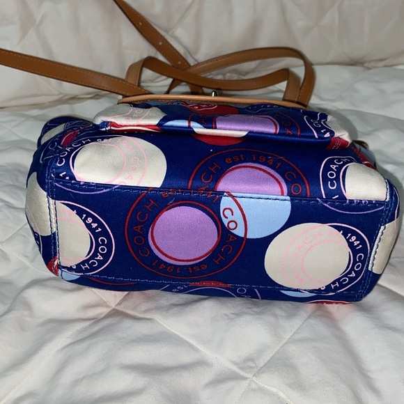 RARE like new Coach Polka Dot Leah F14730 Mini Bag Multicolor Tan Leather - Picture 8 of 16